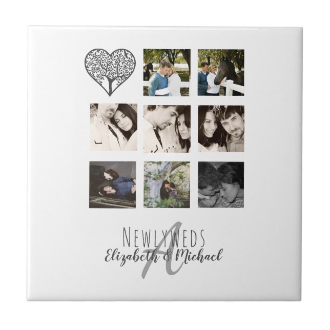8 x PHOTO COLLAGE Newlyweds Personalized WEDDING Tile (Front)