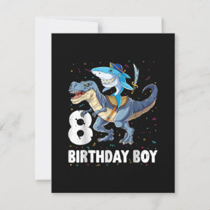8 year old, 8th Birthday Boy Shark Dinosaur Prirat Invitation
