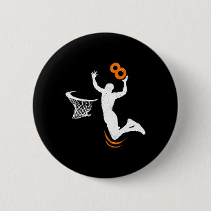 8 Year Old Basketball Dunk 8th Birthday Party Boys 2 Inch Round Button