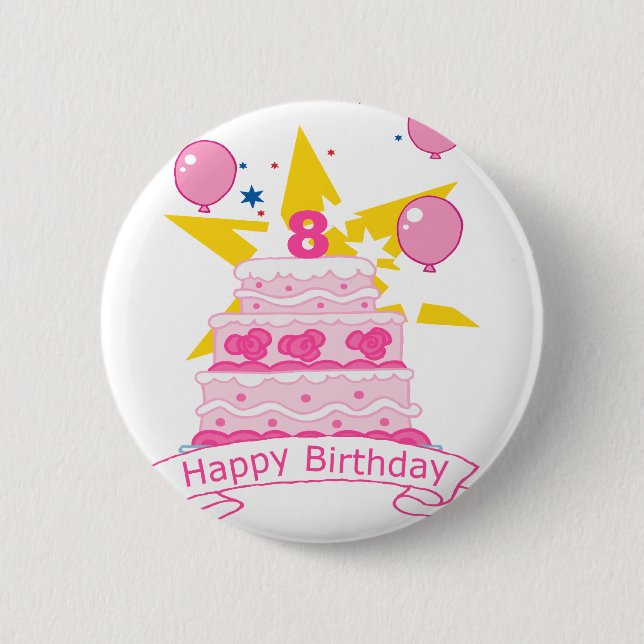 8 Year Old Birthday Cake 2 Inch Round Button (Front)