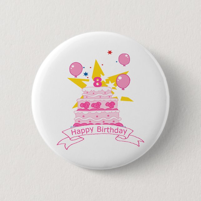 8 Year Old Birthday Cake 2 Inch Round Button (Front)