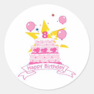 8 Year Old Birthday Cake Classic Round Sticker