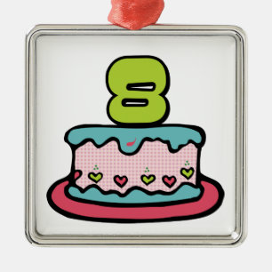 8 Year Old Birthday Cake Metal Ornament