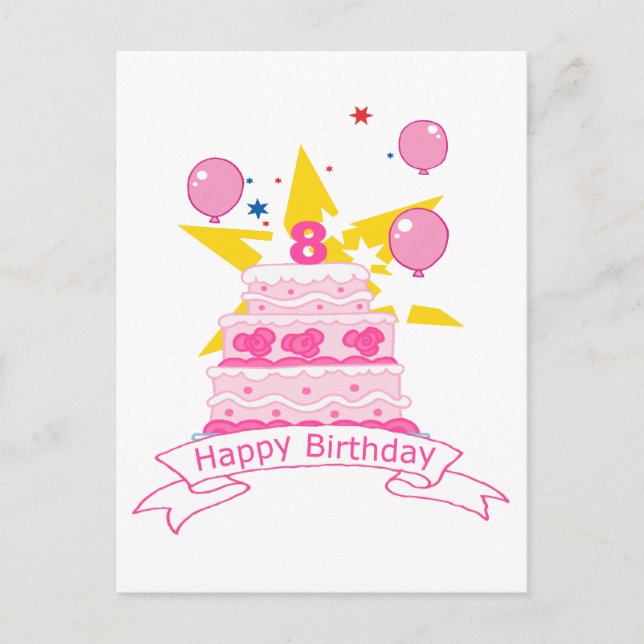 8 Year Old Birthday Cake Postcard (Front)