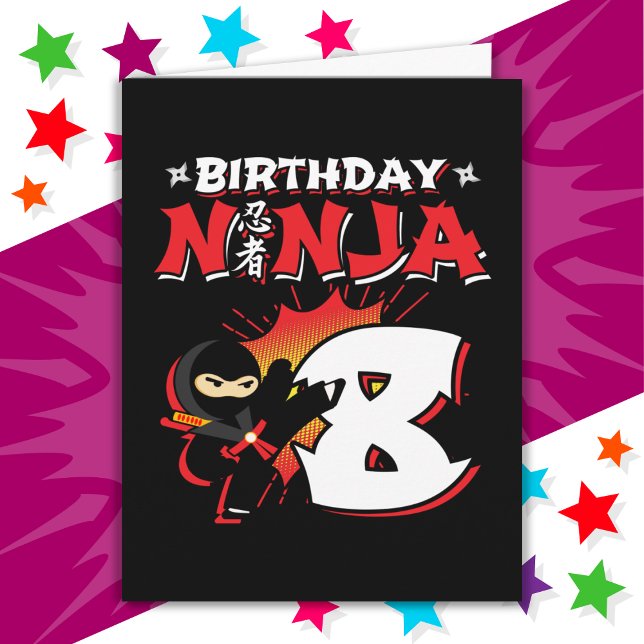 8 Year Old Comic Book Style Ninja 8th Birthday Card (Creator Uploaded)