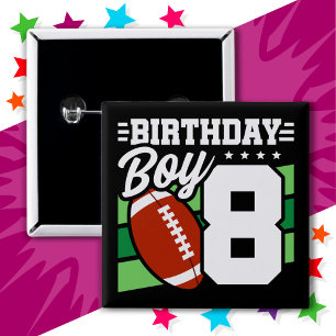 8 Year Old Football Party Theme 8th Birthday Boy 2 Inch Square Button