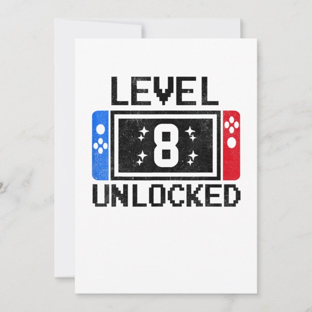 8 Year Old Gifts Level 8th Birthday Boy Video Game Invitation (Front)