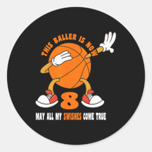 8 Year Old Happy 8th Birthday Basketball 8th Birth Classic Round Sticker