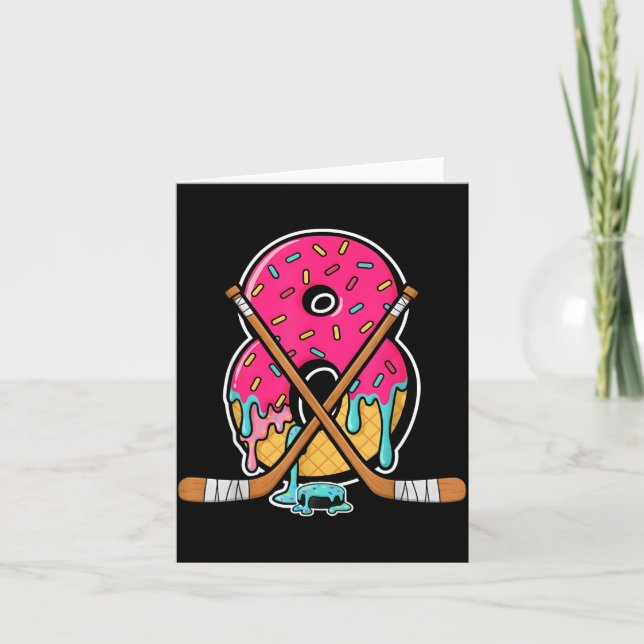 8 Year Old Hockey Ice Cream Drip Youth 8th Birthda Card (Front)