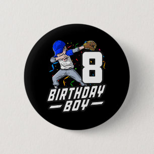 8 Year Old Kids Boys 8th Birthday Baseball Dabbing 2 Inch Round Button
