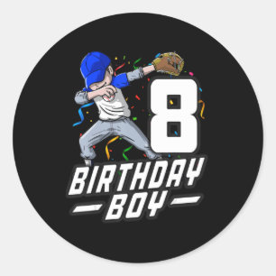 8 Year Old Kids Boys 8th Birthday Baseball Dabbing Classic Round Sticker