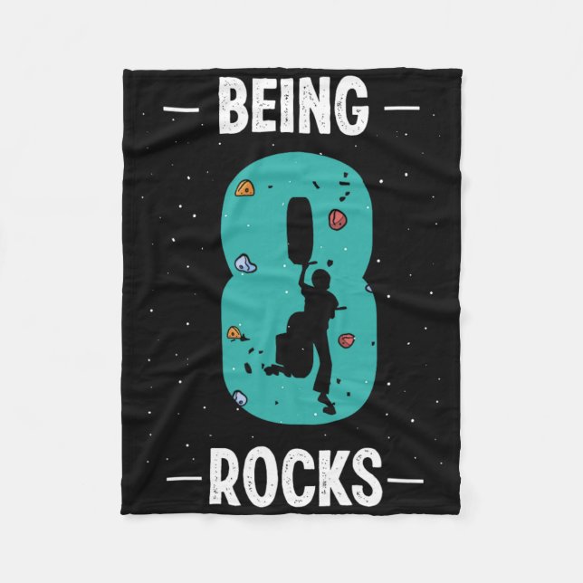 8 Year Old Rock Climbing 8th Birthday Child Climbe Fleece Blanket (Front)