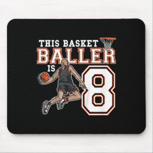 8 Year Old Sketll Birthday Party Hoops Player 8th Mouse Pad
