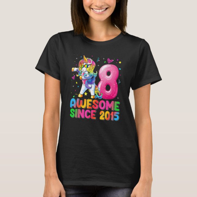 8 Year Old Unicorn Flossing 8th Birthday Girl Unic T-Shirt (Front)