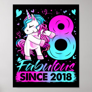 8 Year Old Unicorn For Girls 8th Birthday Girl Par Poster