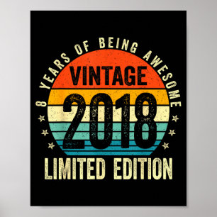 8 Year Old Vintage 2018 Limited Edition 8th Birthd Poster