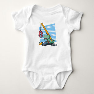 8 years 8th Birthday Mobile Crane Dinosaur Baby Bodysuit