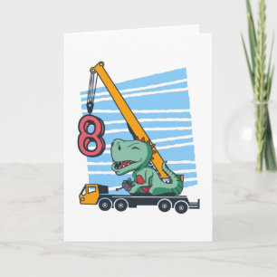 8 years 8th Birthday Mobile Crane Dinosaur Card