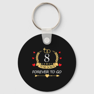 8 Years Down Forever To Go Couple 8th Wedding Anni Keychain