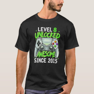 8 Years Level 8 Unlocked Awesome Since 2015 8th Bi T-Shirt