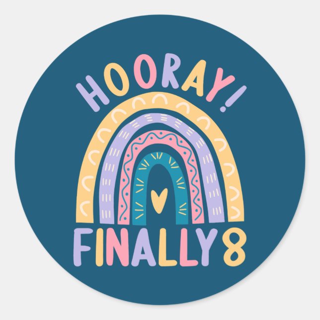 8 Years old 8 birthday outfit Boy girl Rainbow  Classic Round Sticker (Front)