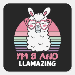 8 Years Old Bday Llamazing 8th Birthday Llama Square Sticker