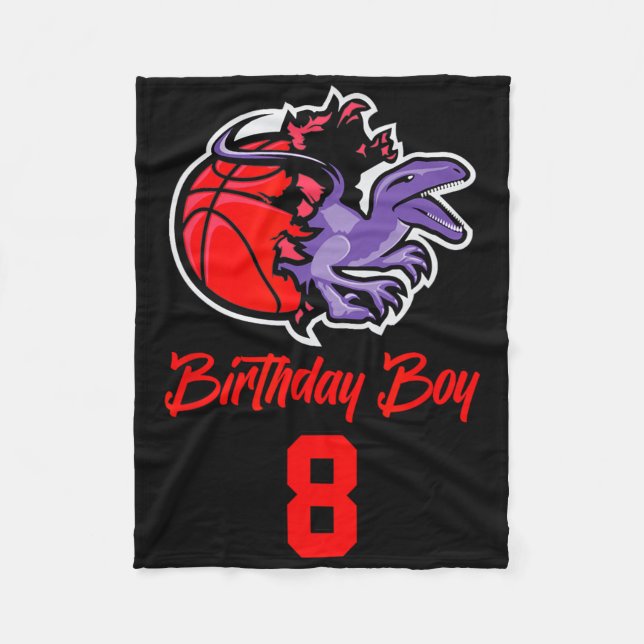 8 Years Old Birthday Boy For Bysketbyll And Dinosa Fleece Blanket (Front)