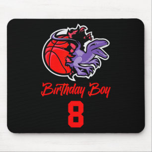 8 Years Old Birthday Boy For Bysketbyll And Dinosa Mouse Pad