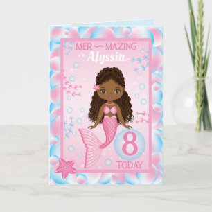 8 Years Old Black Mermaid Happy Birthday Card