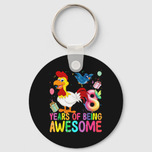 8 Years Old Chicken 8th Birthday Girl Chicken Part Keychain