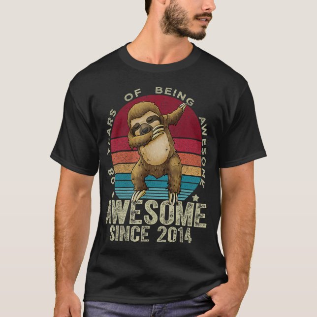 8 Years Old Dabbing Sloth 8th Birthday Kids Unicor T-Shirt (Front)