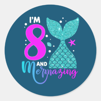 8 Years Old Girl Second 8th Birthday Mermaid Two Classic Round Sticker