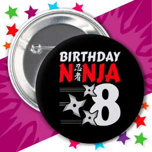 8 Years Old Ninja Party Stars Kids 8th Birthday 2 Inch Round Button