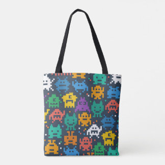 8bit aliens tote bag