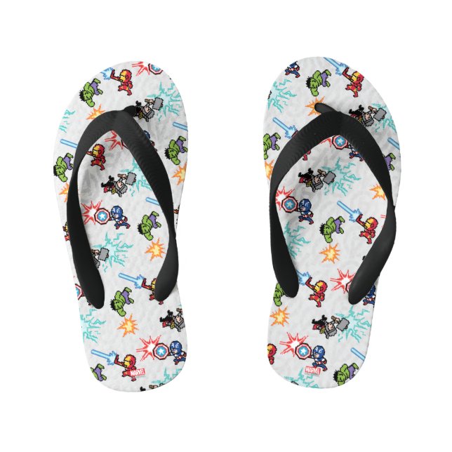 8Bit Avengers Attack Kid's Flip Flops (Footbed)