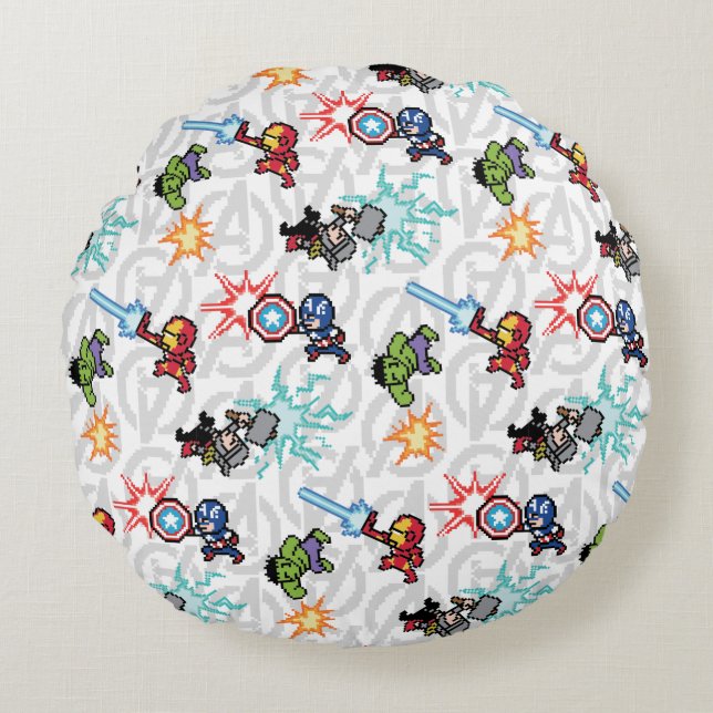 8Bit Avengers Attack Round Pillow (Front)