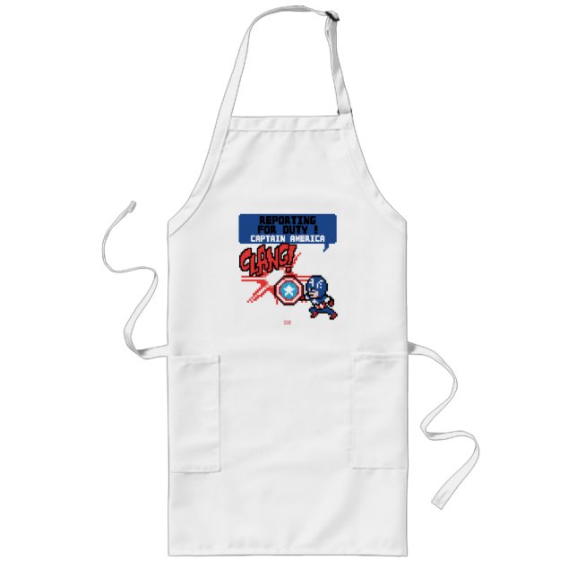 8Bit Captain America Attack - Reporting For Duty! Long Apron (Front)