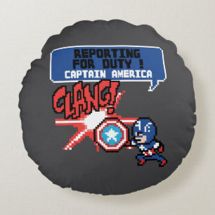 8Bit Captain America Attack - Reporting For Duty! Round Pillow