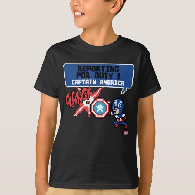 8Bit Captain America Attack - Reporting For Duty! T-Shirt (Front)