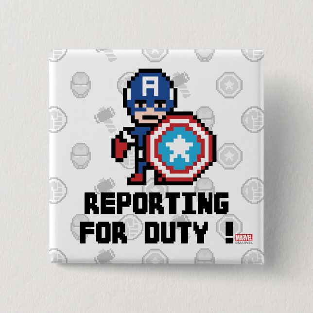 8Bit Captain America - Reporting For Duty! 2 Inch Square Button (Front)