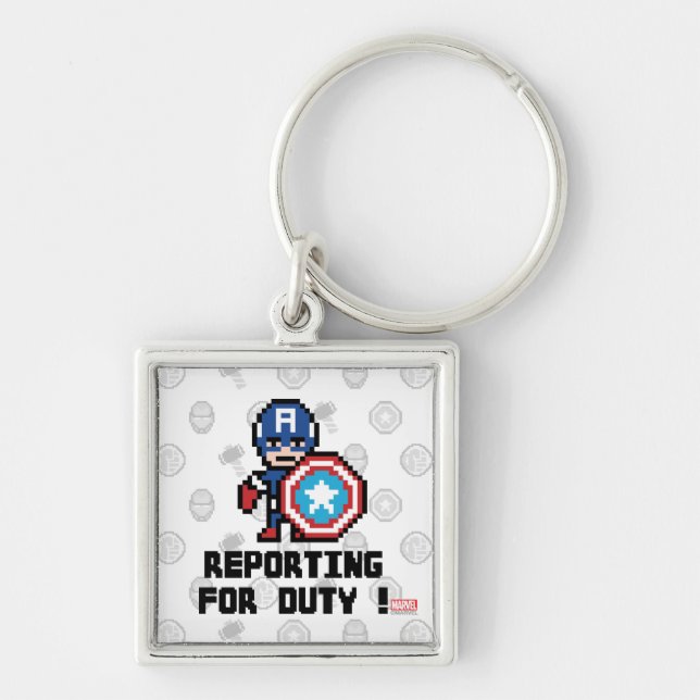 8Bit Captain America - Reporting For Duty! Keychain (Front)