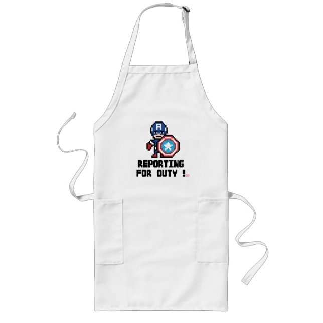 8Bit Captain America - Reporting For Duty! Long Apron (Front)