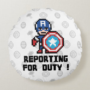 8Bit Captain America - Reporting For Duty! Round Pillow