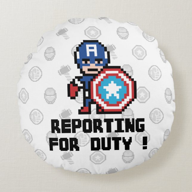 8Bit Captain America - Reporting For Duty! Round Pillow (Front)