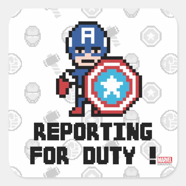 8Bit Captain America - Reporting For Duty! Square Sticker (Front)