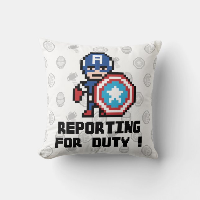 8Bit Captain America - Reporting For Duty! Throw Pillow (Front)