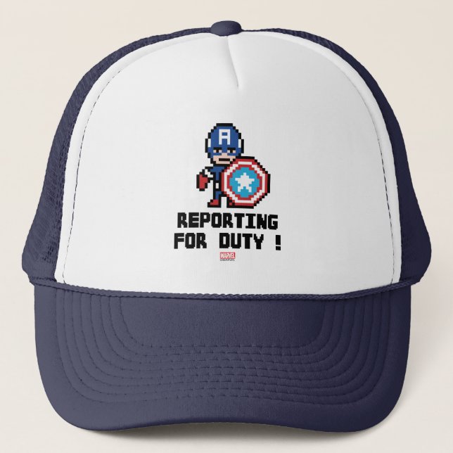 8Bit Captain America - Reporting For Duty! Trucker Hat (Front)
