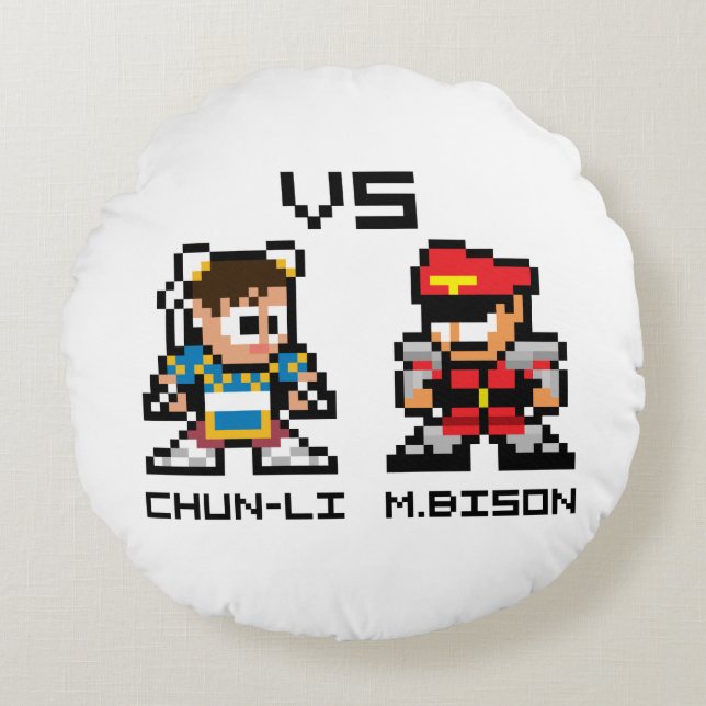 8bit Chun-Li VS M.Bison Round Pillow (Front)