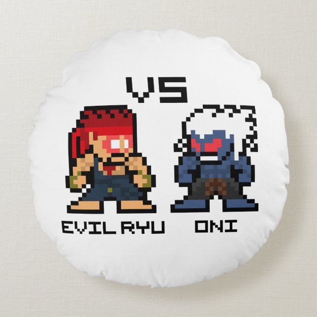 8bit Evil Ryu VS Oni Round Pillow (Front)