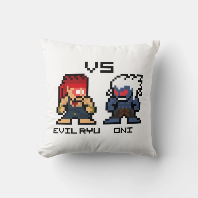 8bit Evil Ryu VS Oni Throw Pillow (Front)
